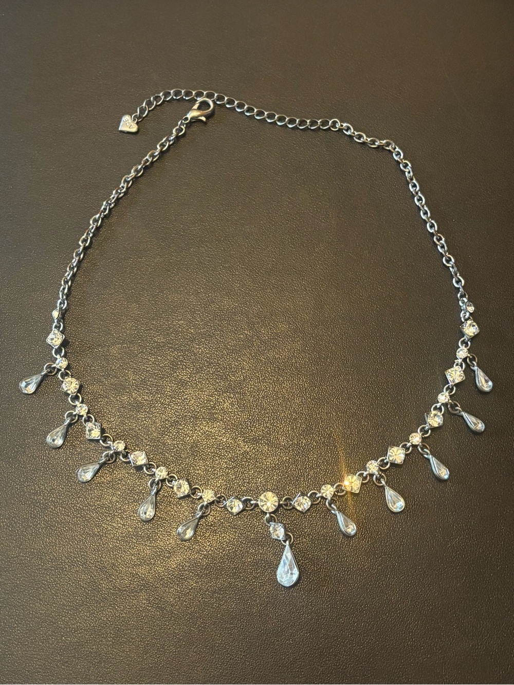 Vintage BLV Sparkling Silver Teardrop Pendant Necklace - Clear Crystal Accent